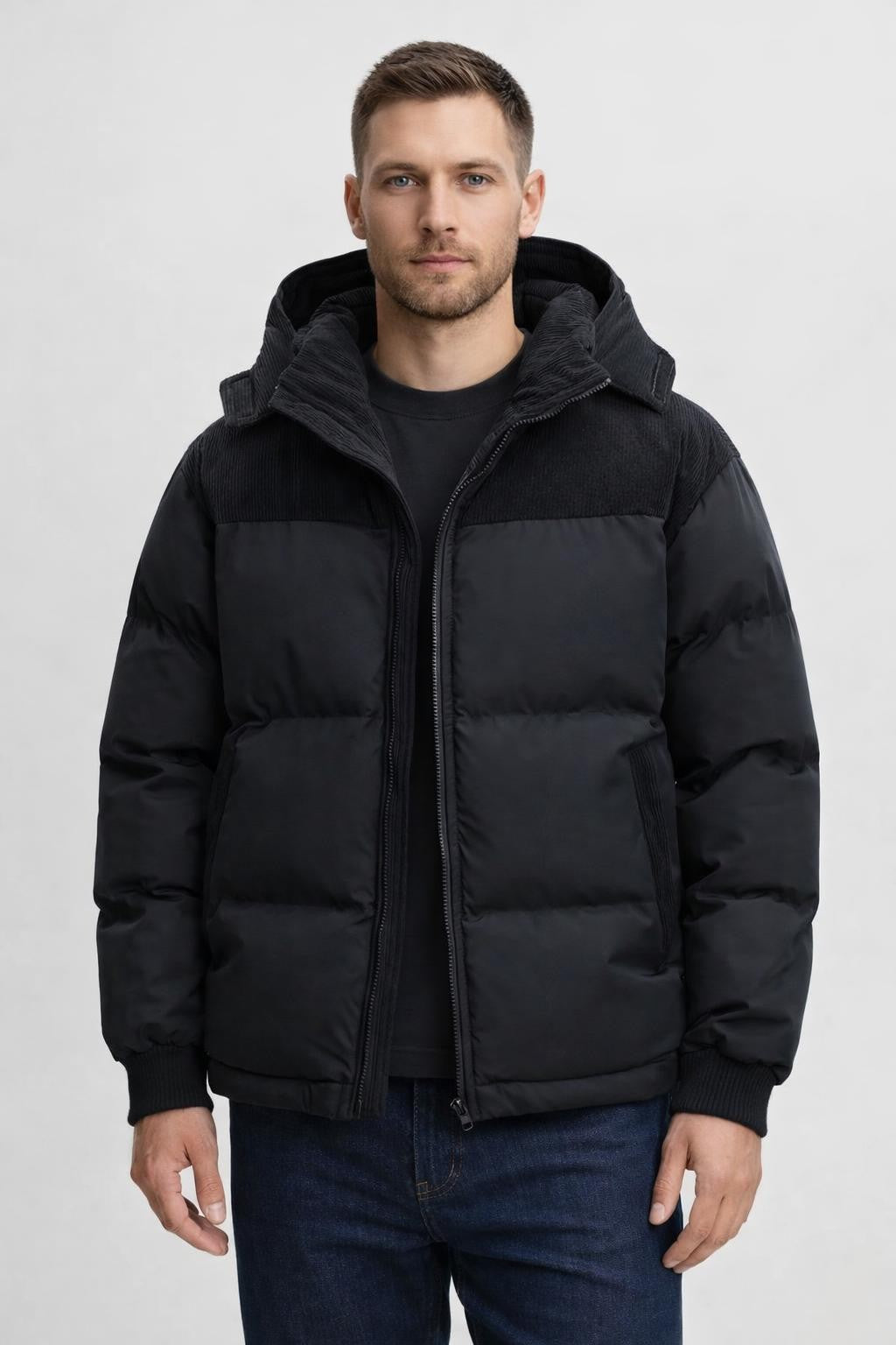 Men's Thick Windproof Winter Jacket - Black