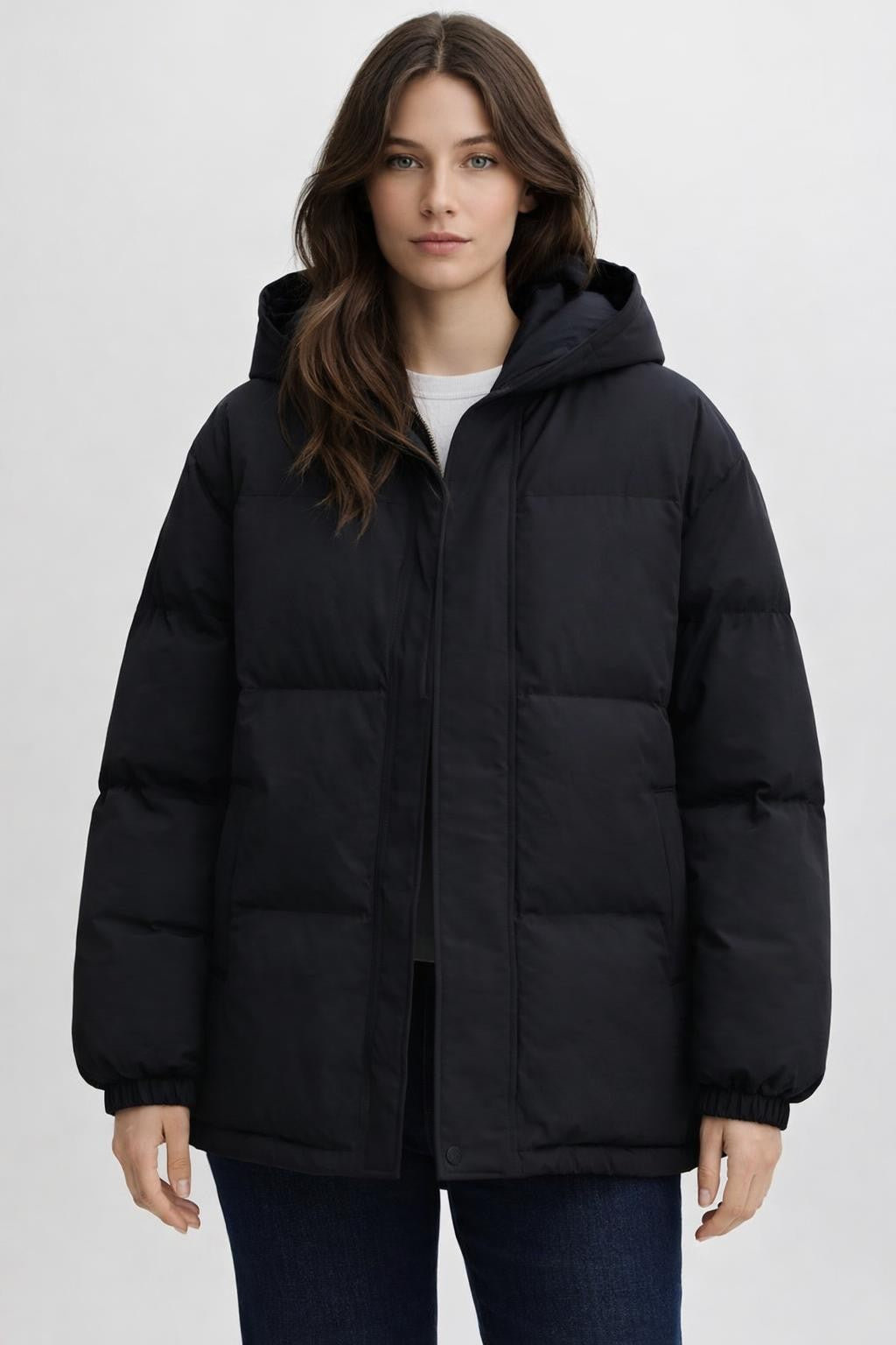 Insulated Black Puffer Jacket - Black