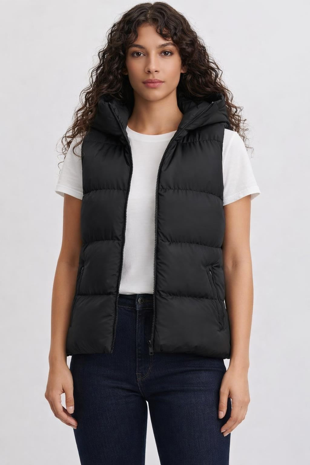 Quilted Black Vest for Fall Winter - Black