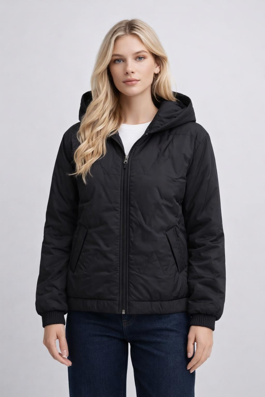 Casual Hooded Drop Shoulder Hoodie - Black