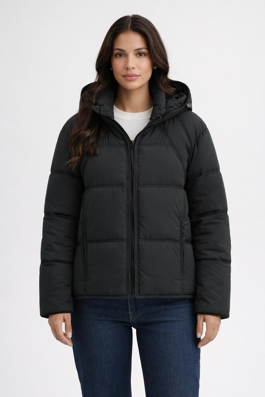 Casual Drop Shoulder Zip Jacket - Black