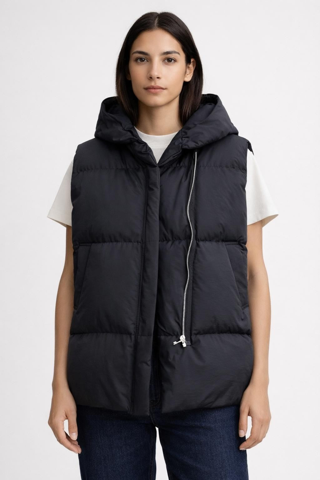 Sleeveless Zip-Up Casual Vest - Black
