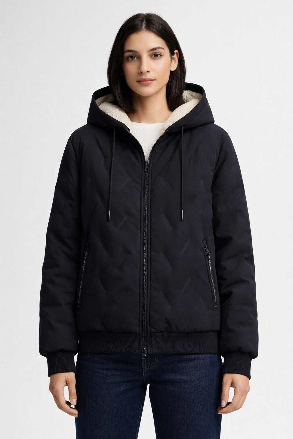 Quilted Thickened Lama-Lined Jacket - Black