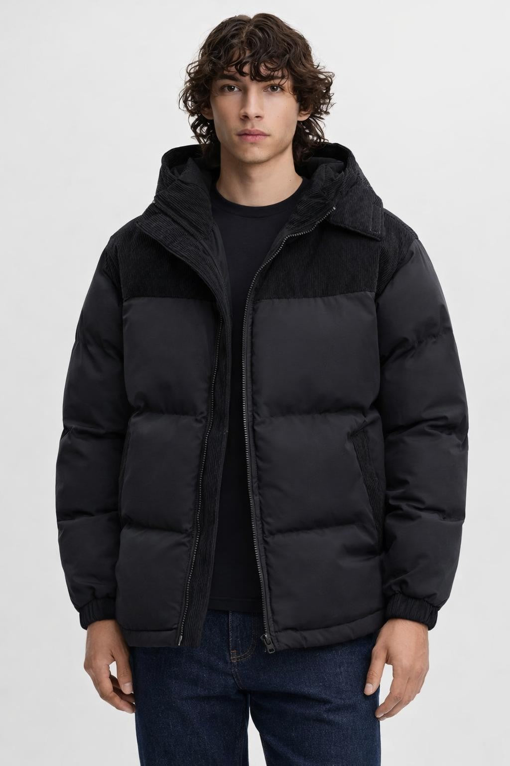 Men's Thick Corduroy Winter Jacket - Black