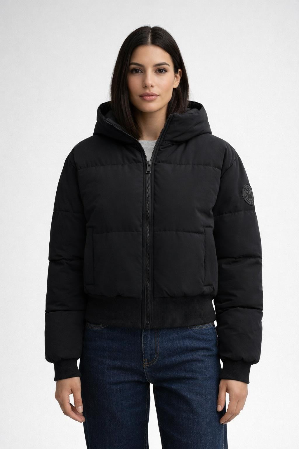 Women's Stand Collar Casual Jacket - Black