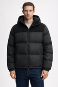 Colorblock Puffer Jacket with Removable Hood - Black