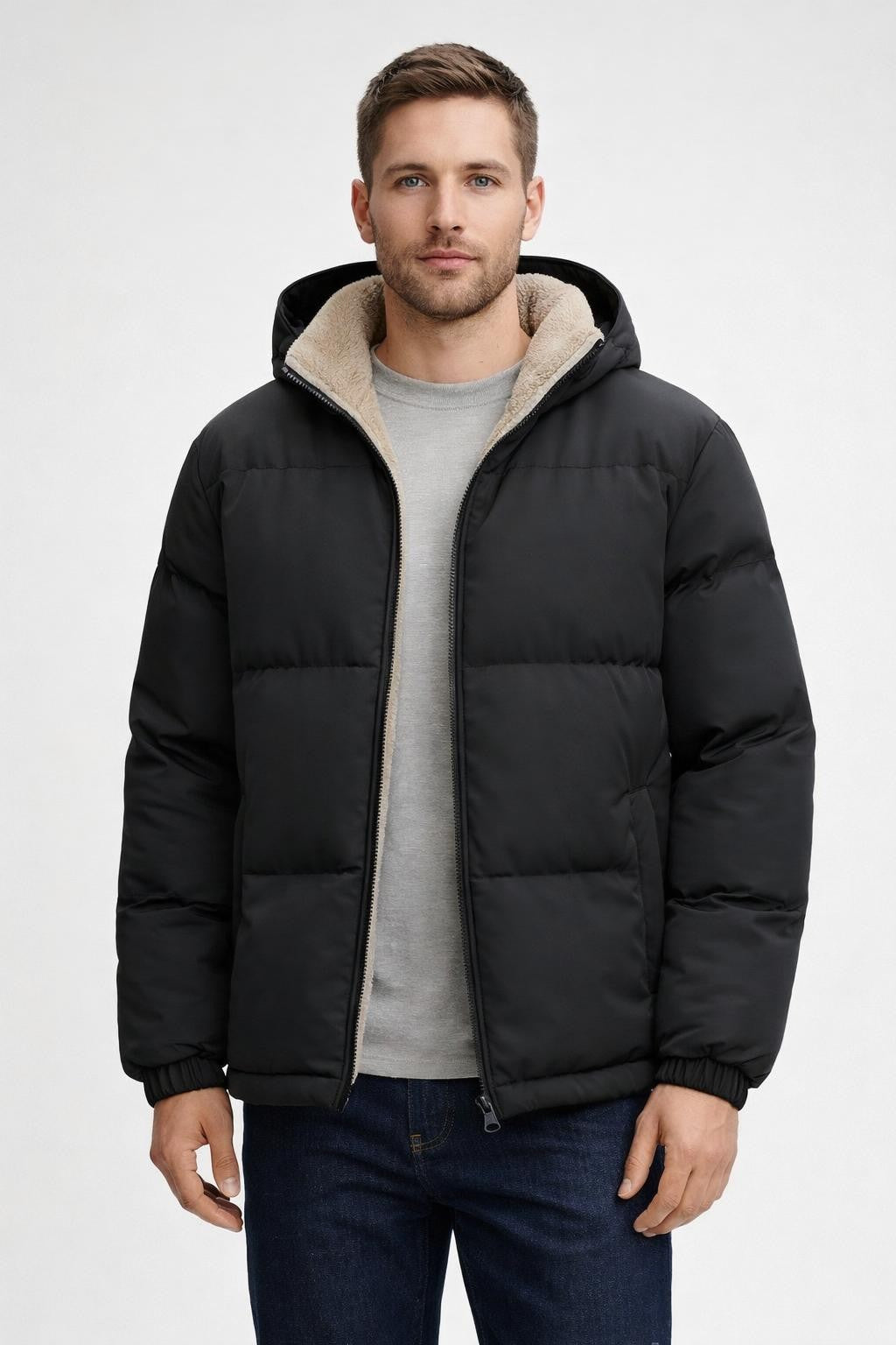 Men's Black Zip-Up Casual Jacket - Black
