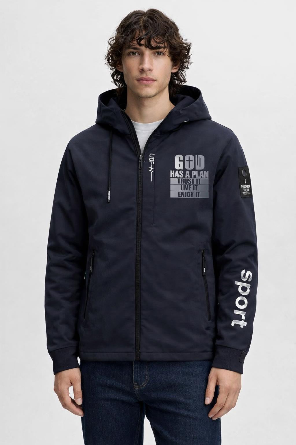 Men's Outdoor Climbing Jacket with Print - Blue