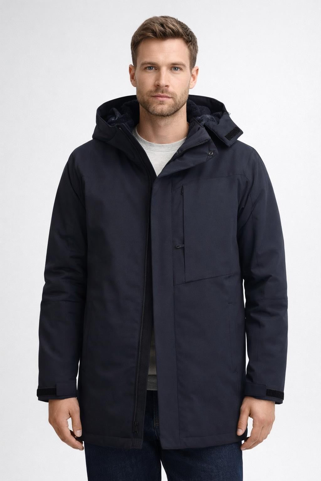 Men's Padded Fleece Jacket Mid-Length - Blue