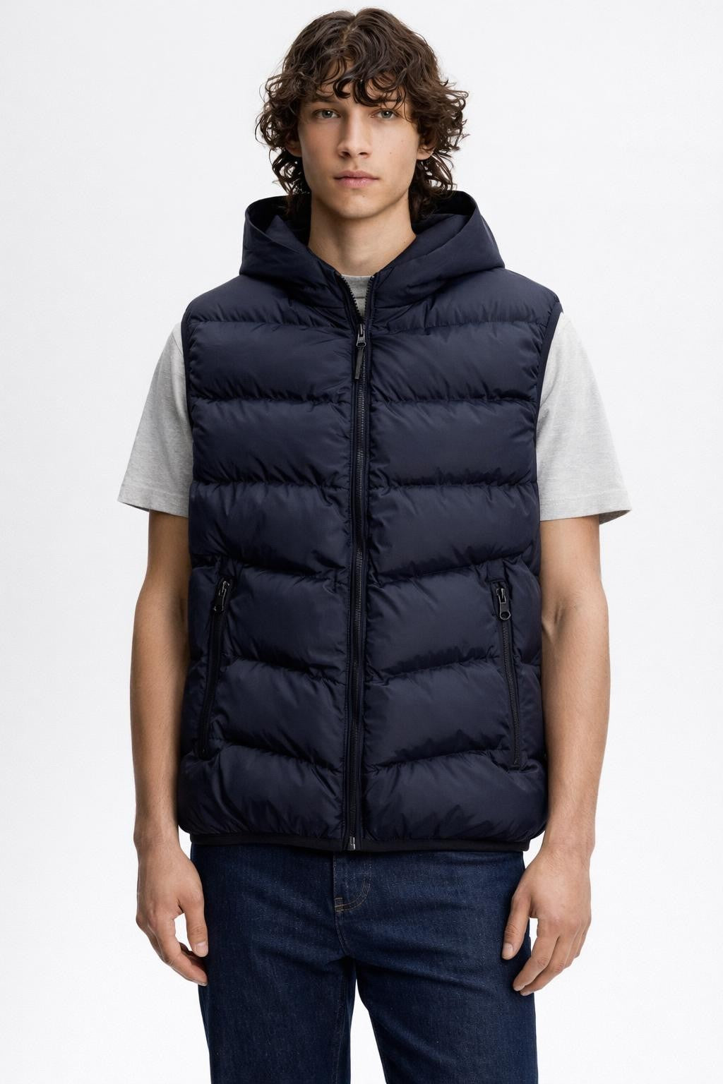Men's Insulated Zip-Up Vest with Stand Collar - Blue