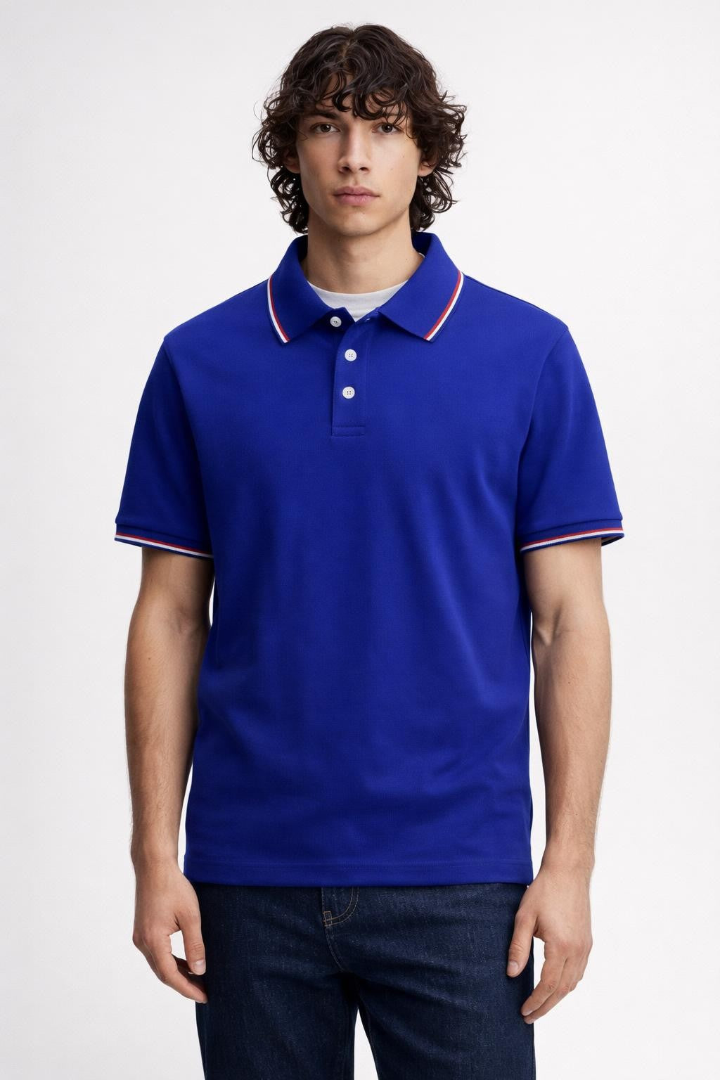 Men's Breathable Colorblock Polo Shirt - Blue