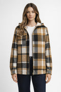 Checked Fleece-Lined Hooded Shirt Jacket - Brown Check
