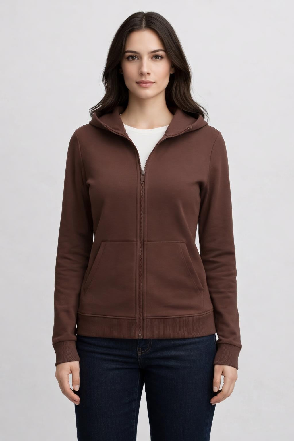 Fleece-Lined Bodycon Winter Jacket - Brown