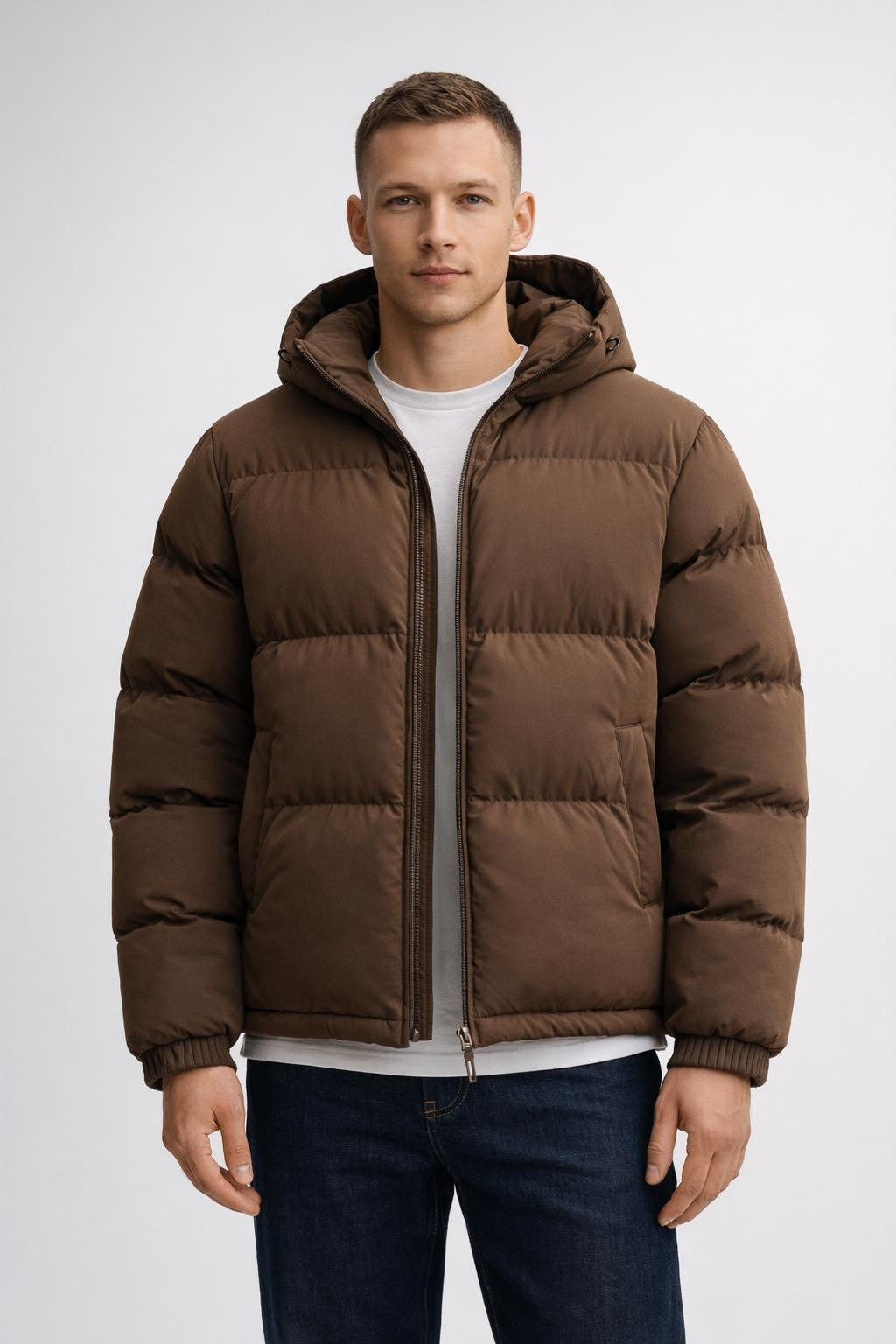 Padded Zip-Up Bubble Jacket - Brown