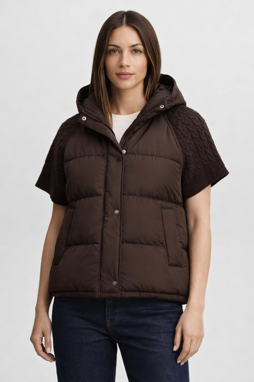 Padded Sleeveless Vest Windproof Style - Brown