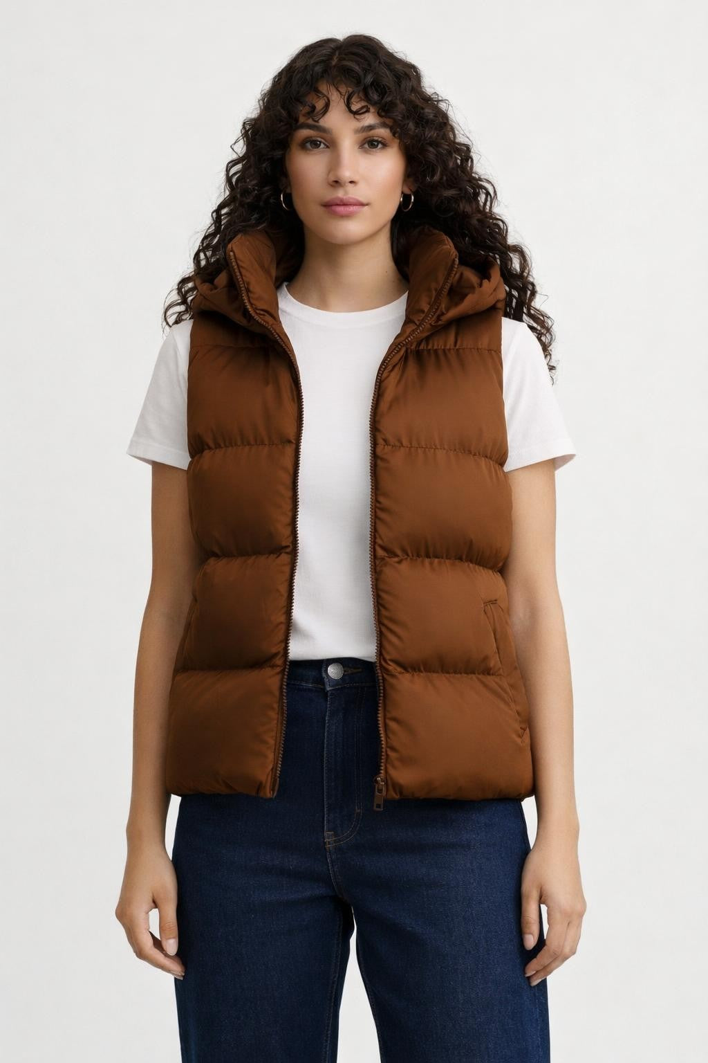 Quilted Black Vest for Fall Winter - Brown