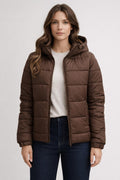 Quilted Winter Jacket with Full Zipper - Brown
