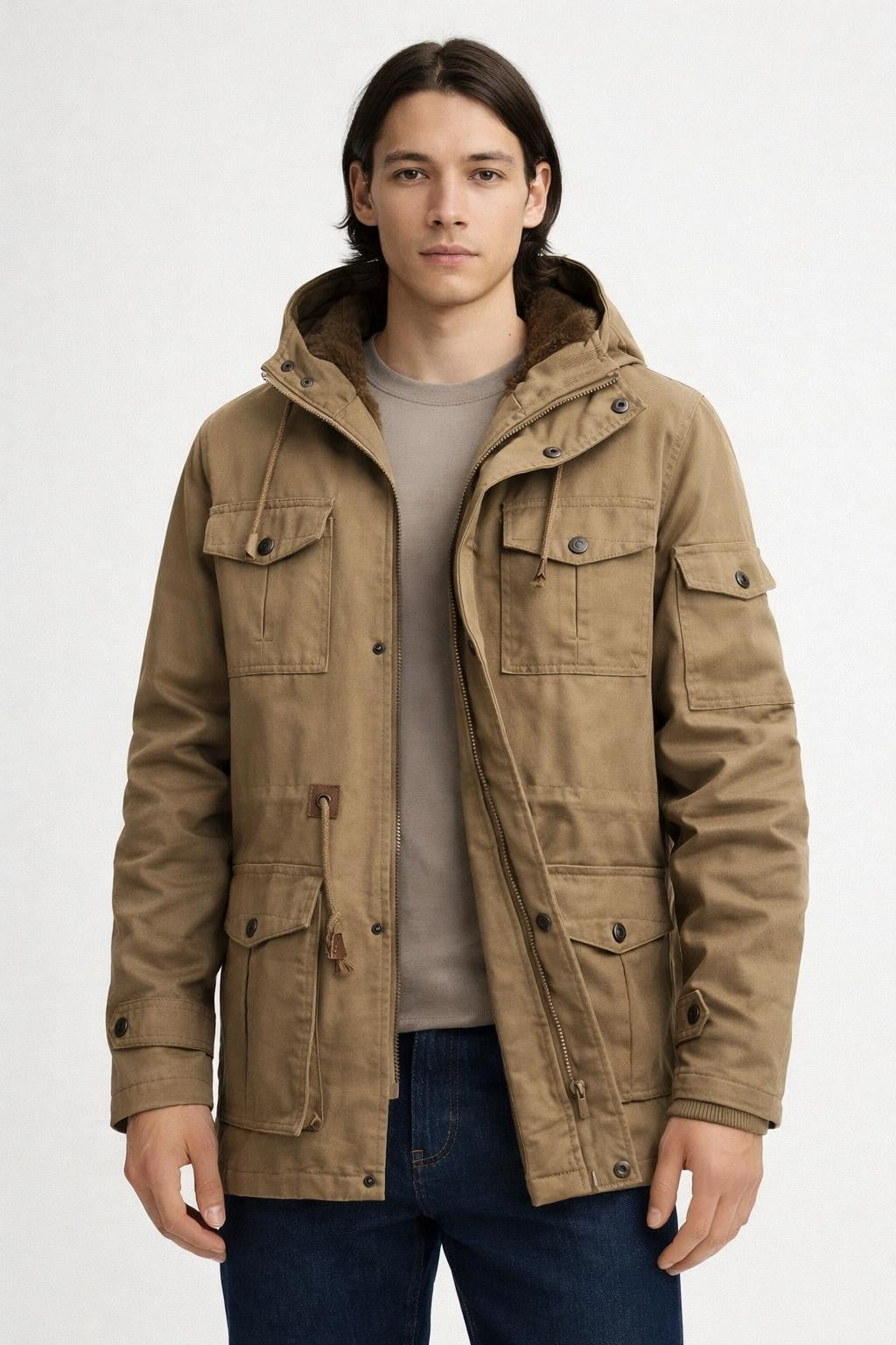 Men's Thick Cargo Bomber Jacket - Brown