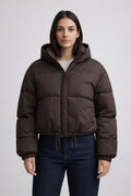 Brown Puffer Jacket with Sleek Design - Brown