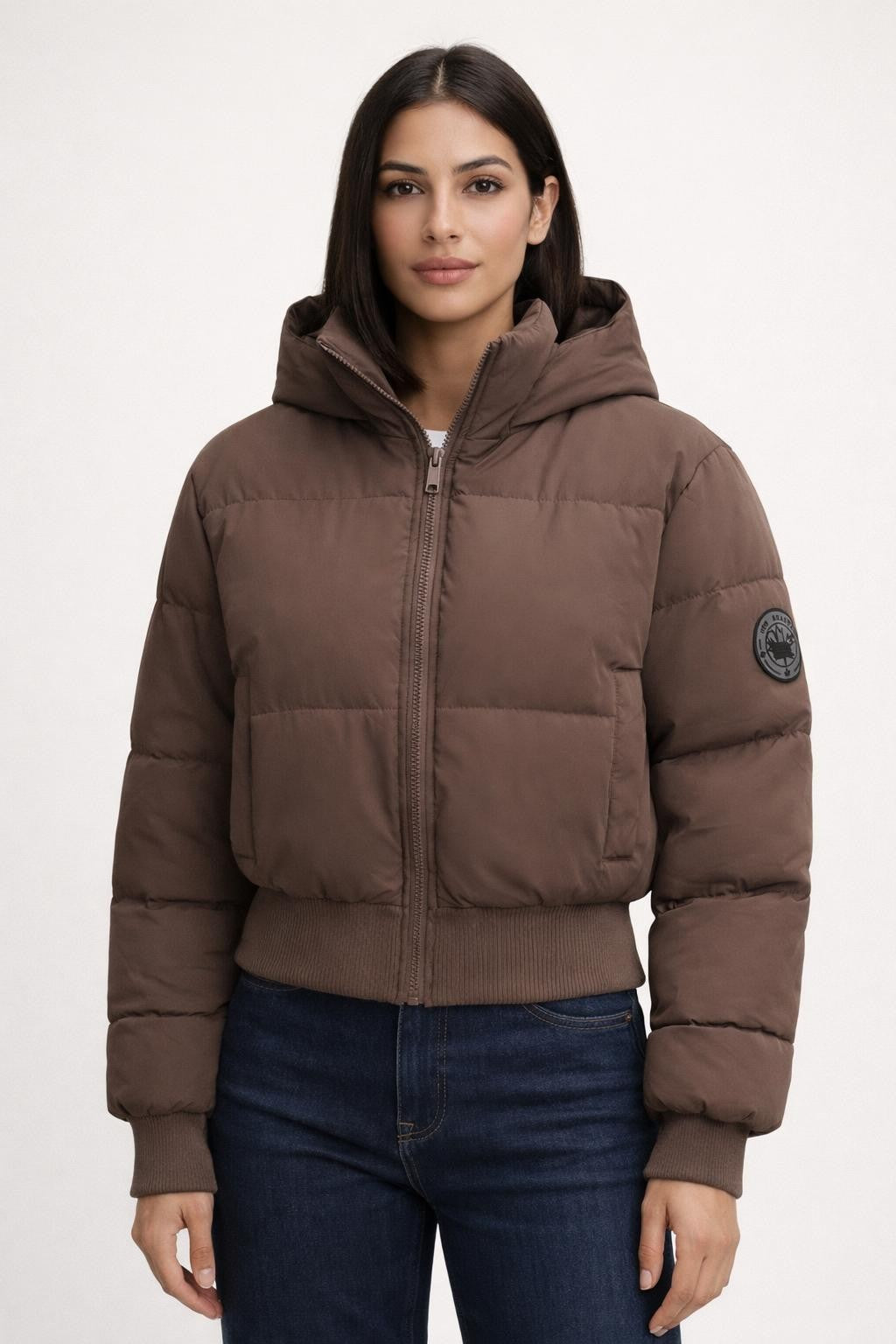 Women's Stand Collar Casual Jacket - Brown