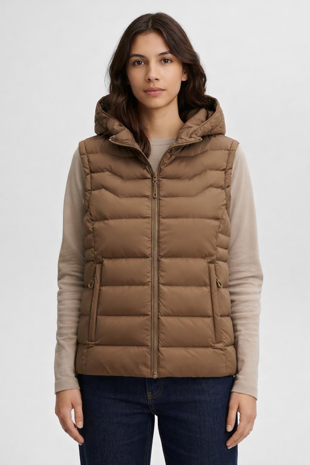 Insulated Outdoor Vest with Pockets - Brown