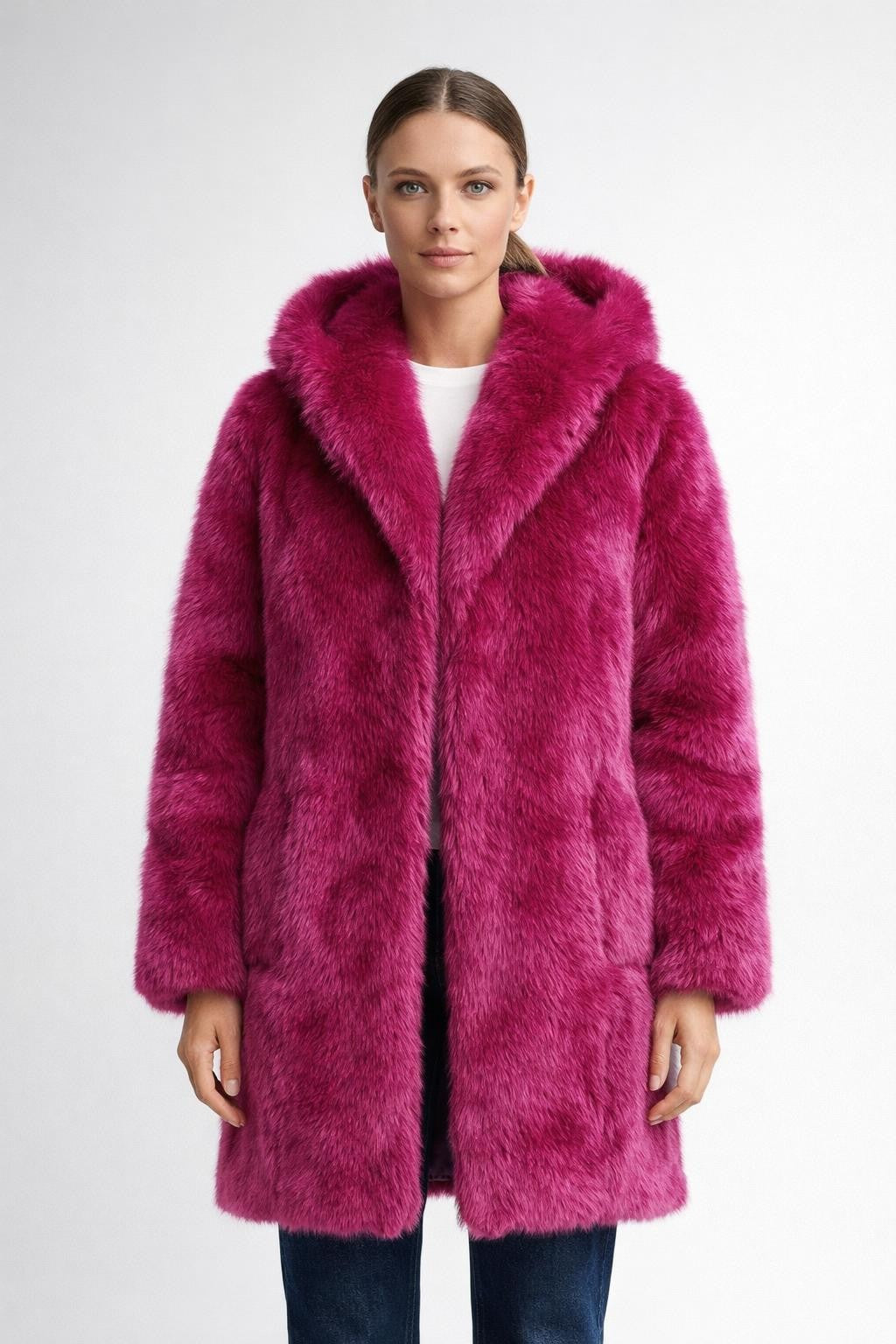 Mid-Length Coat with Shawl Collar - Brown
