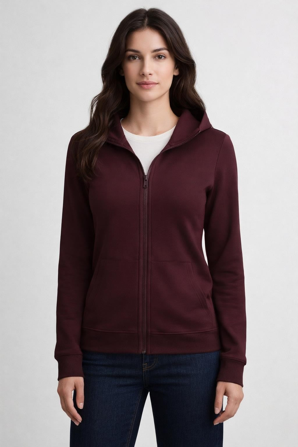 Fleece-Lined Bodycon Winter Jacket - Burgundy