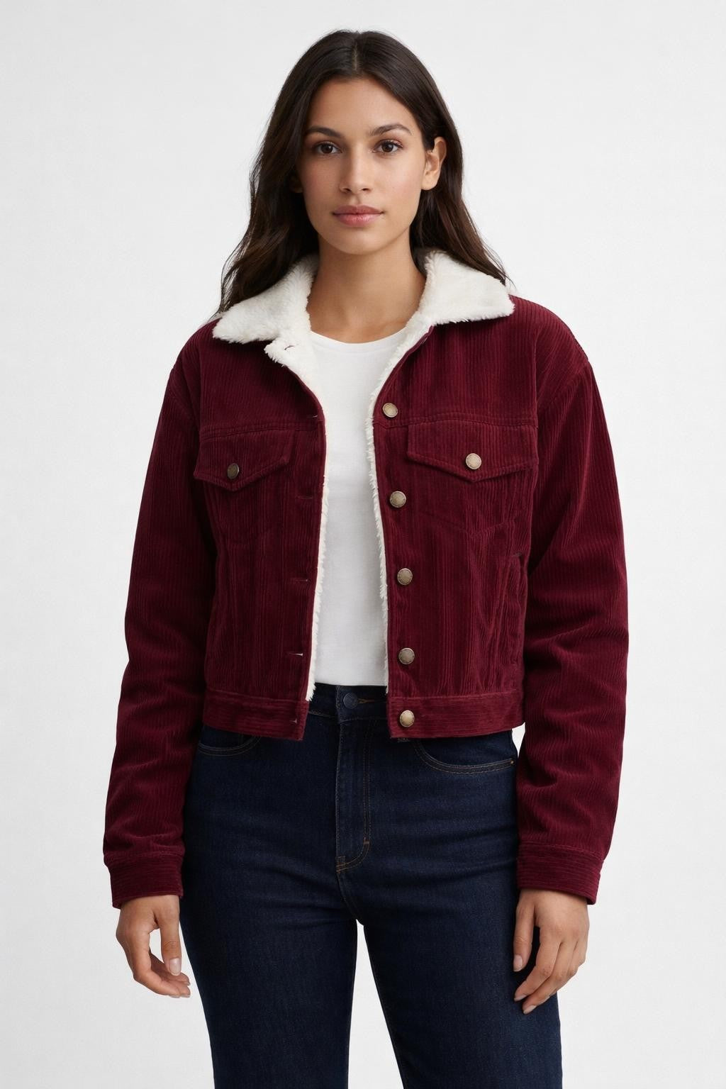 Versatile Fleece Collar Winter Jacket - Burgundy