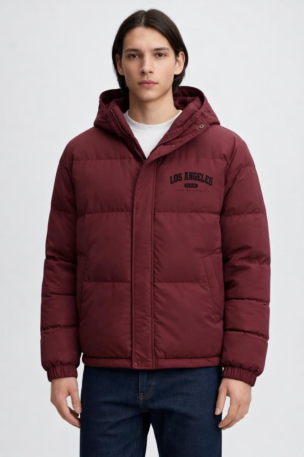 Men's Thick Windproof Winter Jacket - Burgundy