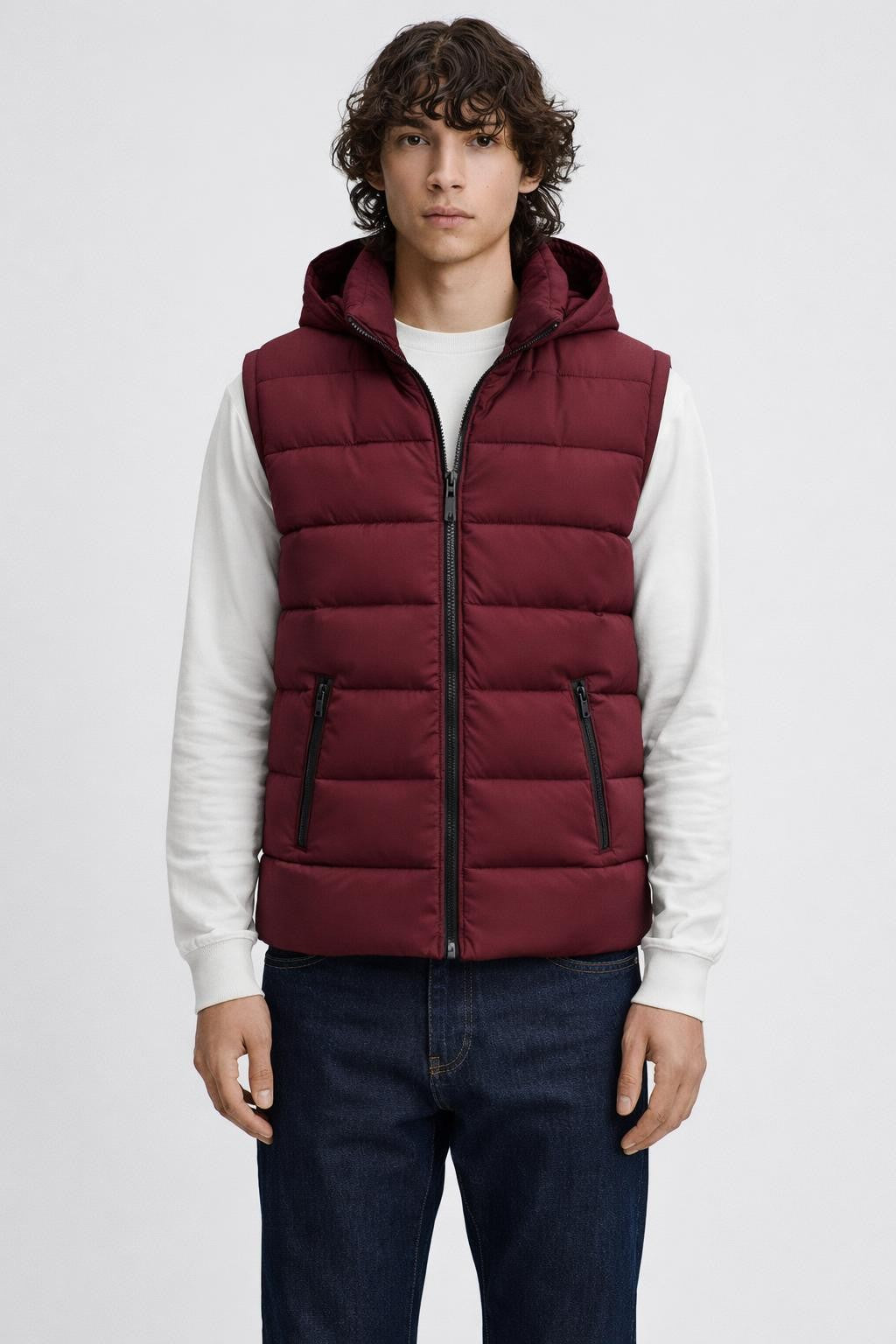 Men's Sleeveless Stand Collar Vest - Burgundy