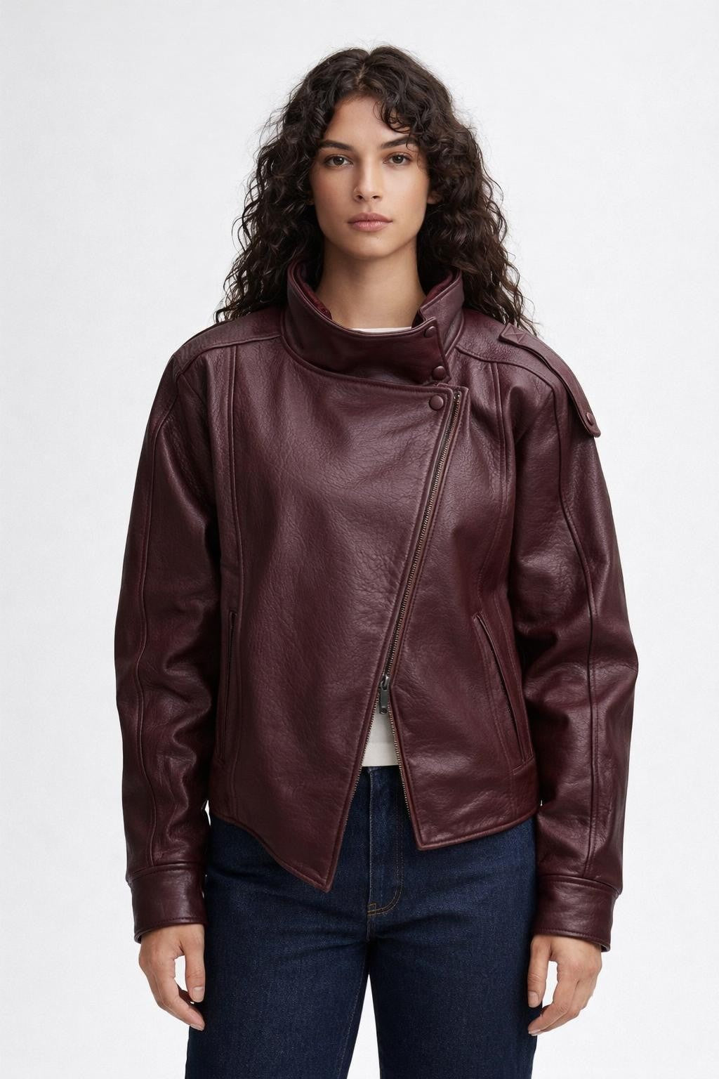Casual Zip-Up Stand Collar Jacket - Burgundy