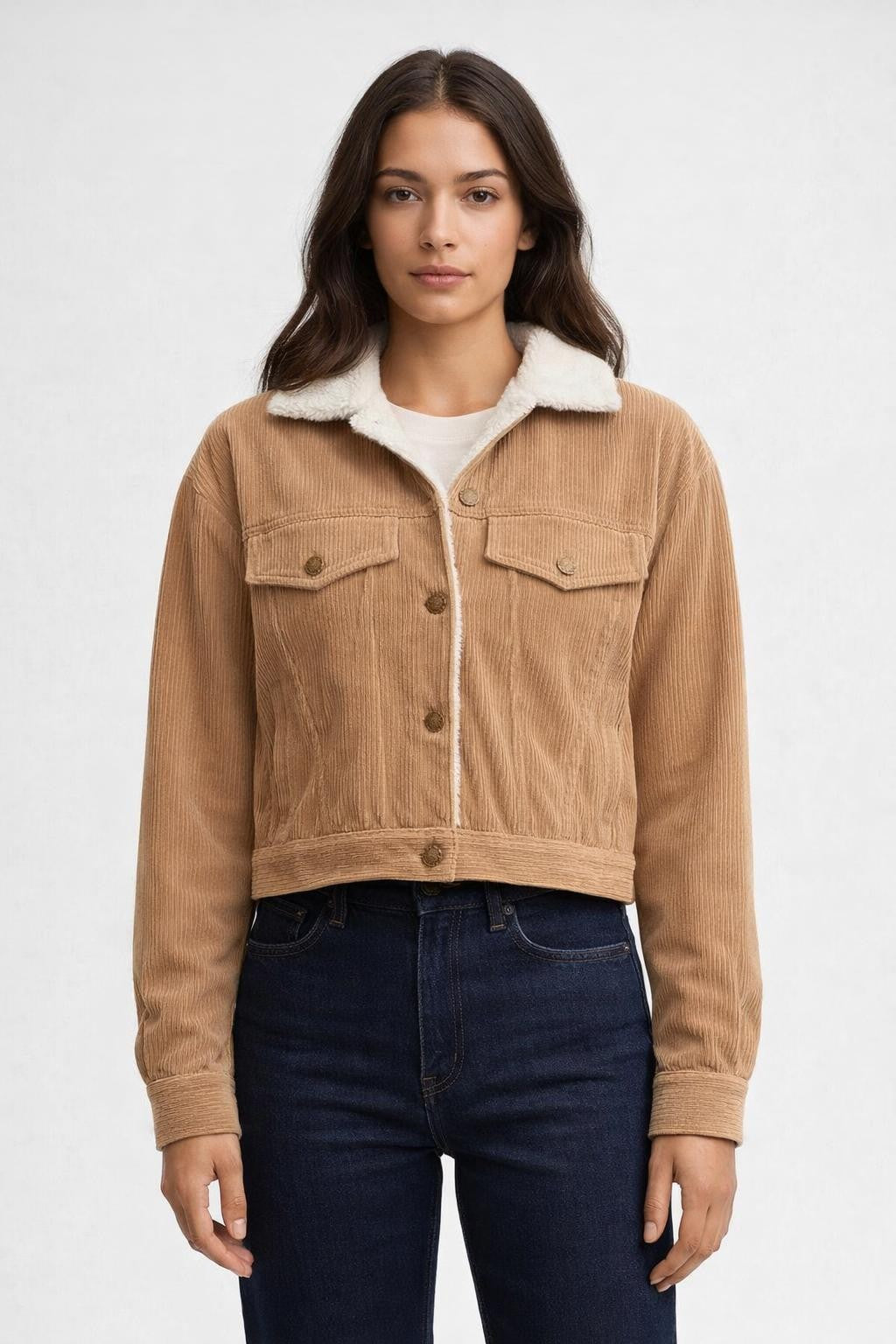 Versatile Fleece Collar Winter Jacket - Camel