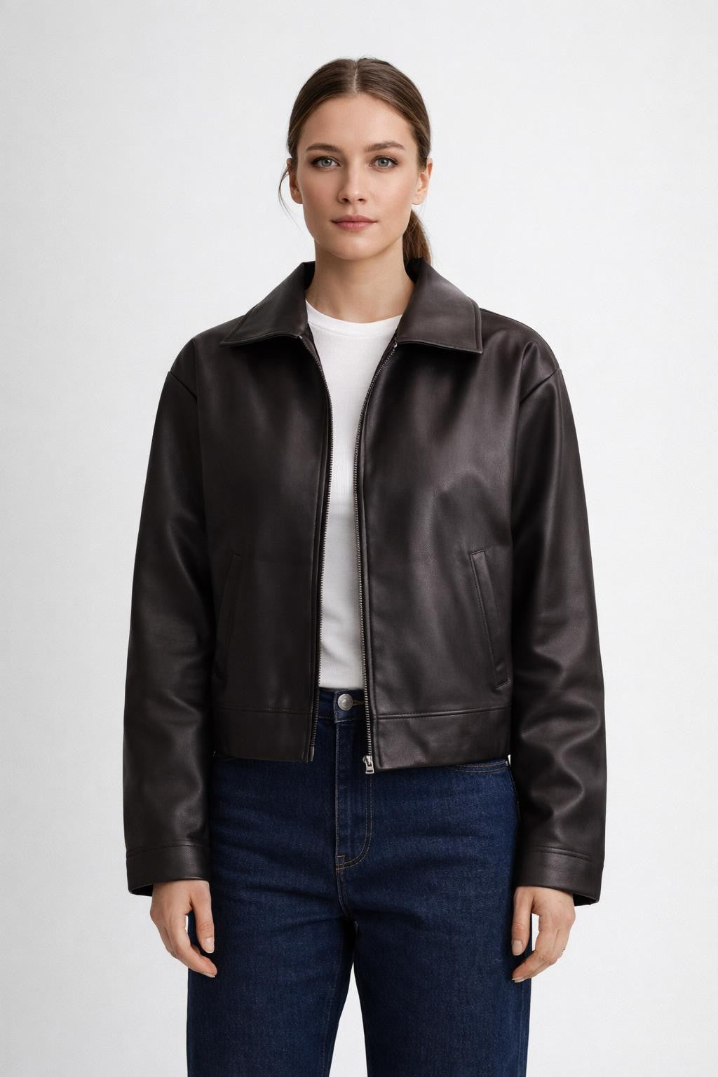Women's Sleek PU Jacket for Versatile Wear - Coffee