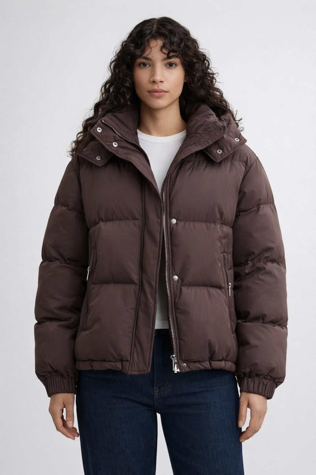Coffee-Tone Quilted Relaxed Jacket - Coffee