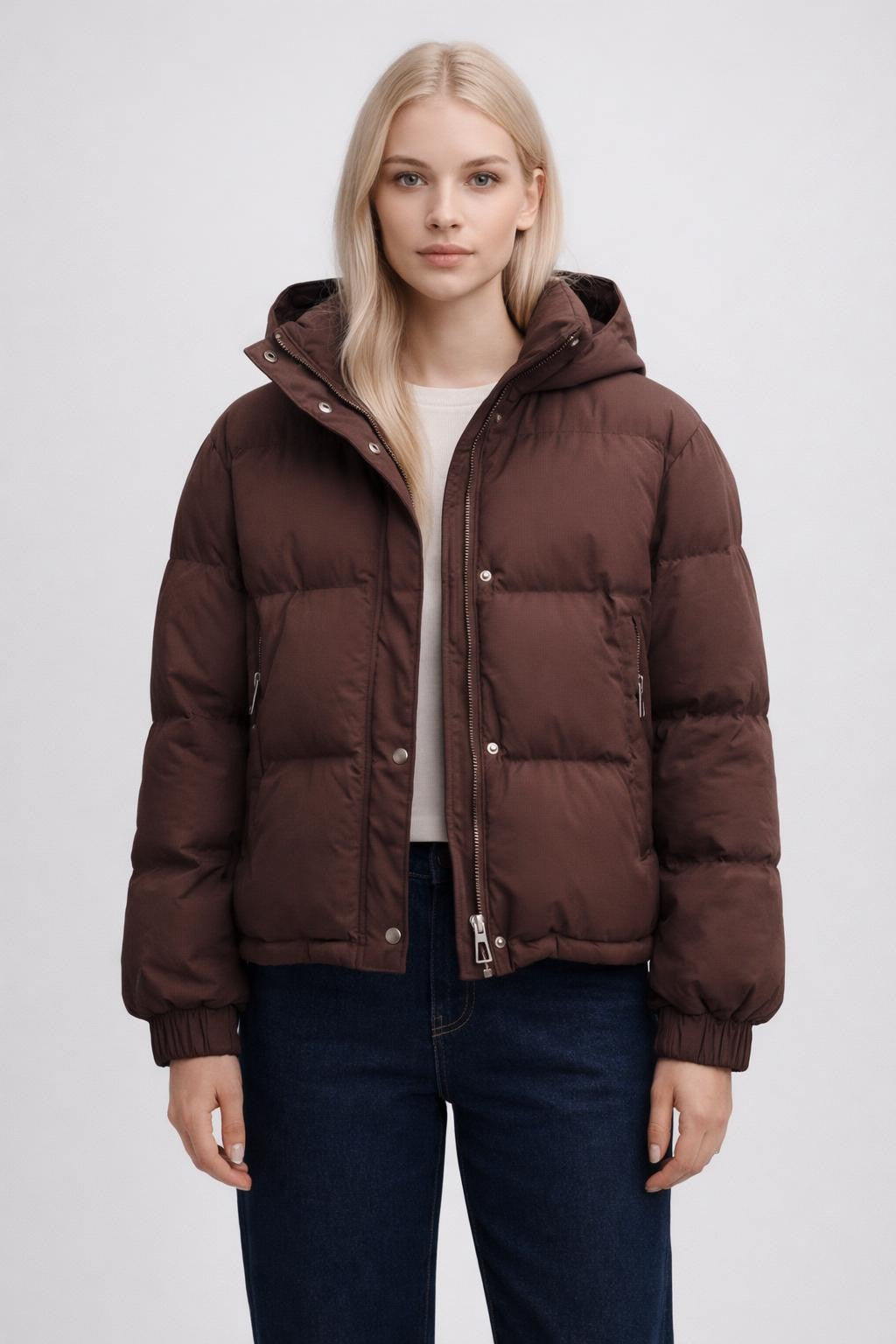 Casual Hooded Loose-Fit Jacket - Coffee