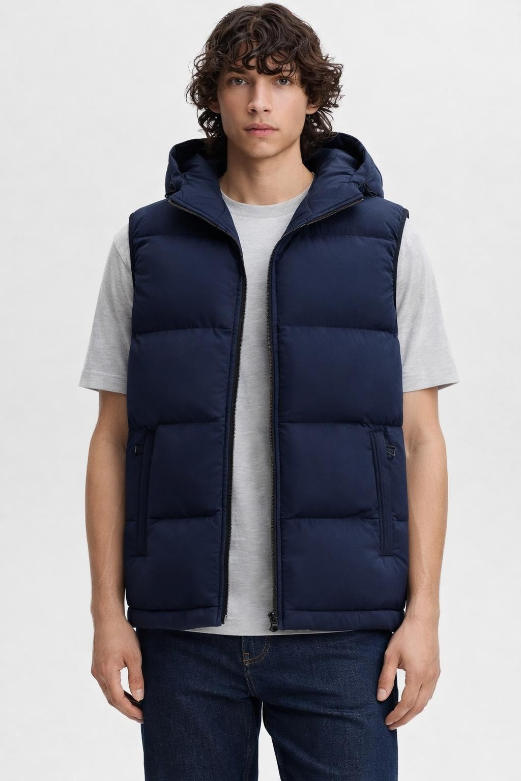 Padded Windproof Men's Hiking Vest - Dark Blue