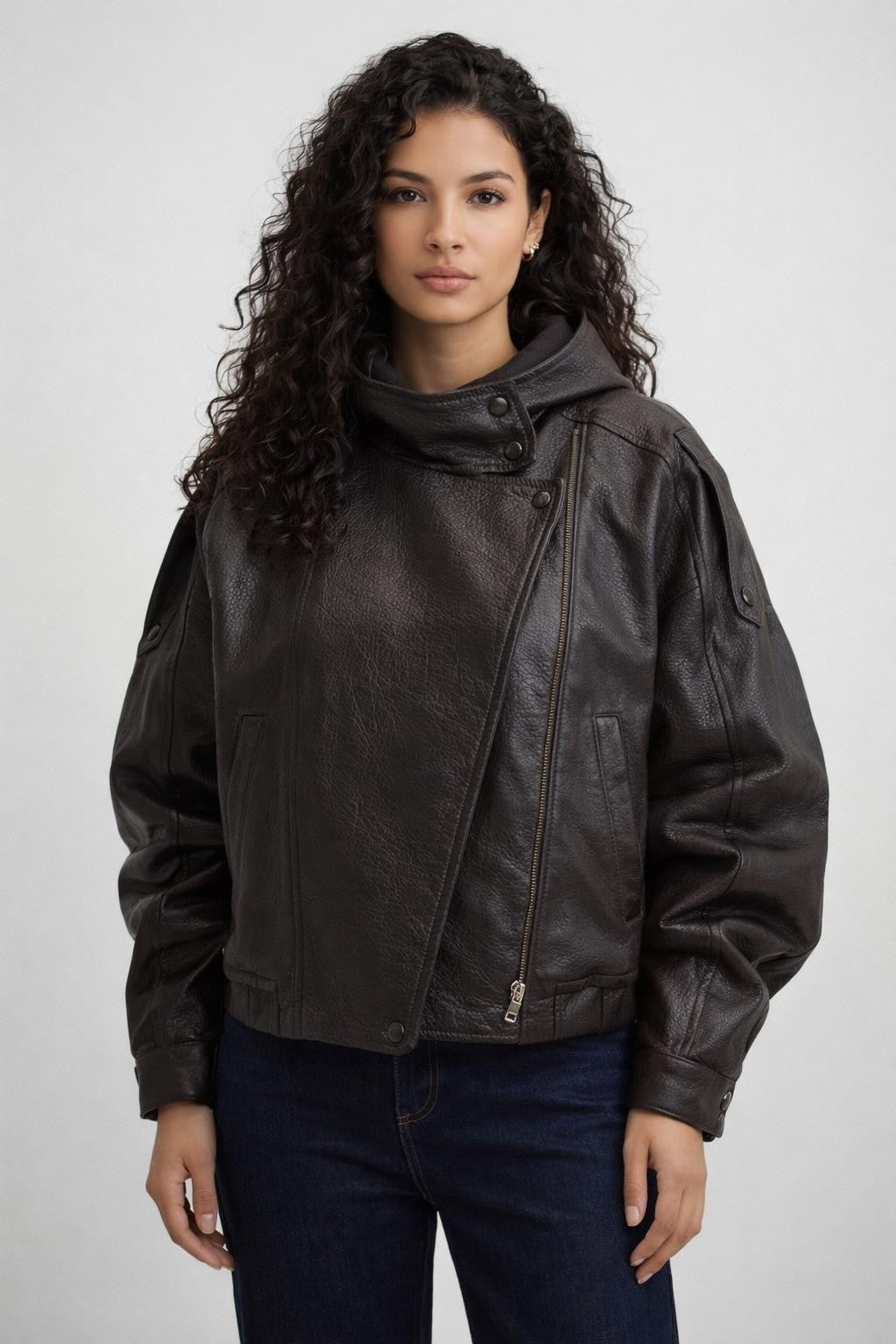 Casual Zip-Up Stand Collar Jacket - Dark Brown