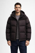 Men's Warm Zip-Up Winter Jacket - Dark Brown