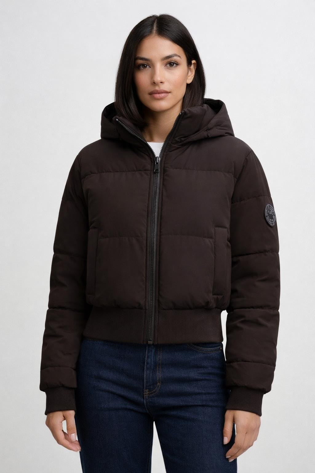 Women's Stand Collar Casual Jacket - Dark Brown
