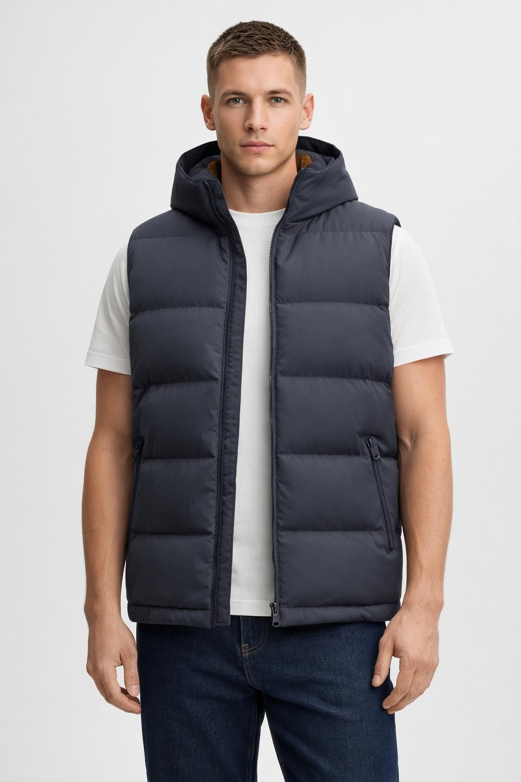 Men's Thick Sleeveless Vest with Stand Collar - Dark Gray