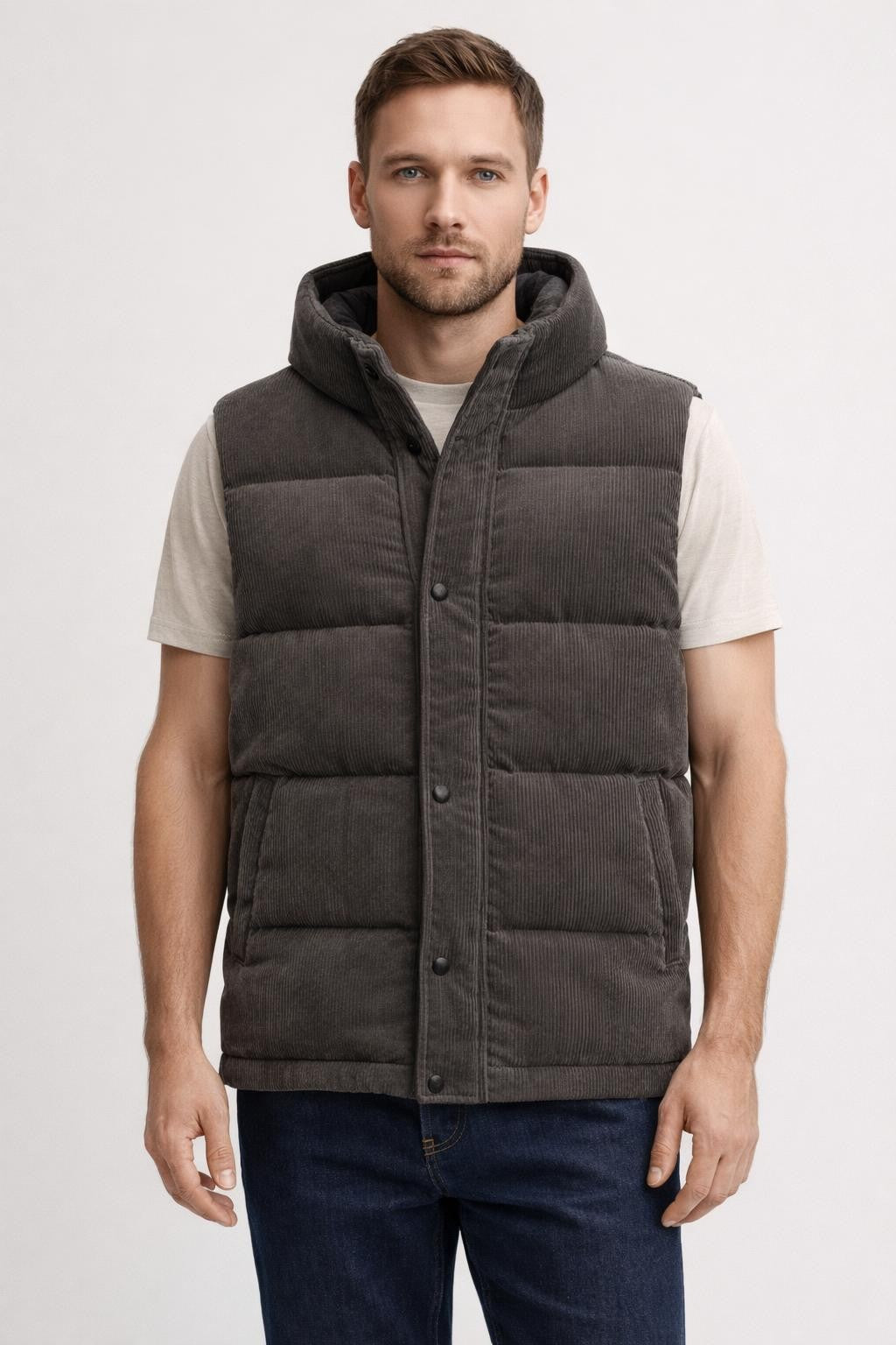 Men's Thickened Winter Vest with Corduroy Lining - Dark Gray