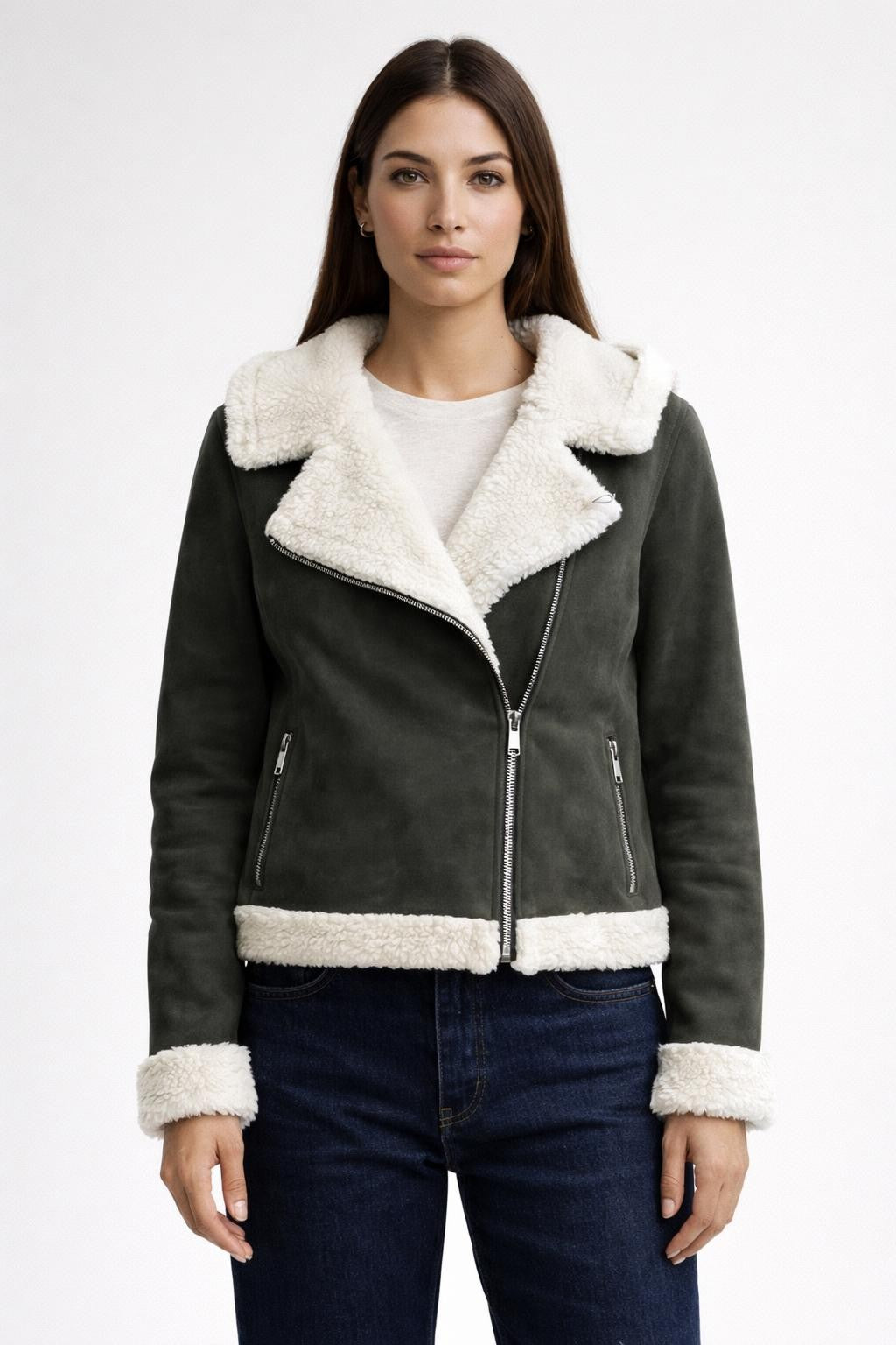 Casual Long-Sleeve Fleece-Lined Jacket - Dark Green