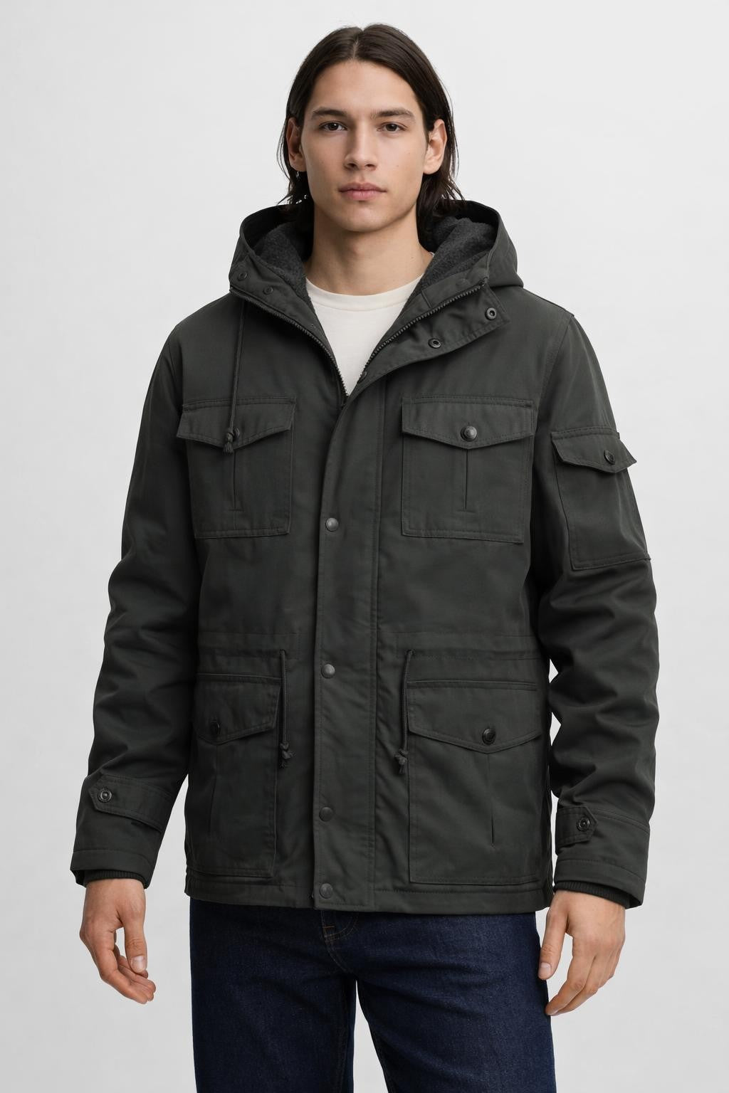 Men's Thick Cargo Bomber Jacket - Dark Green