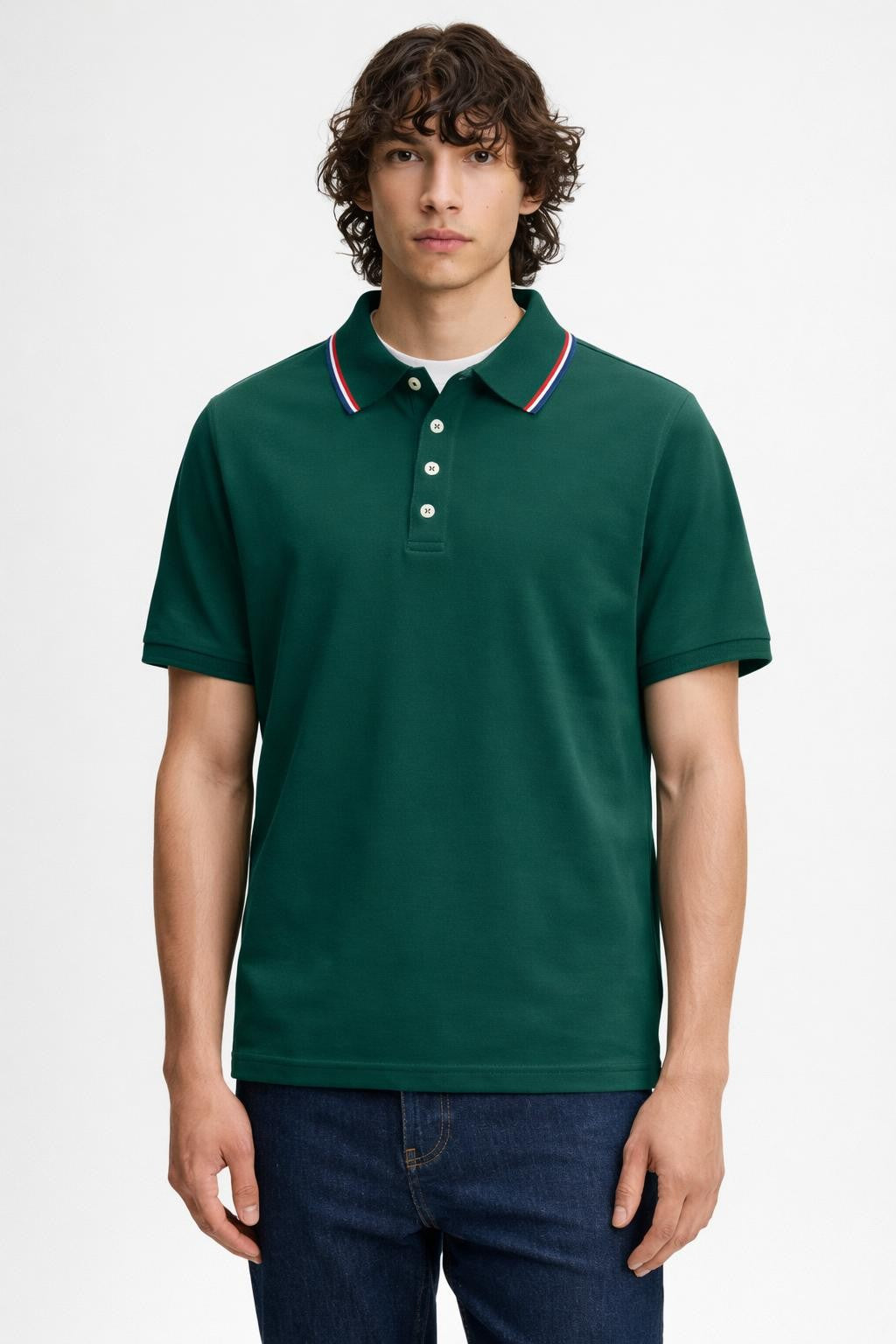 Men's Breathable Colorblock Polo Shirt - Dark Green