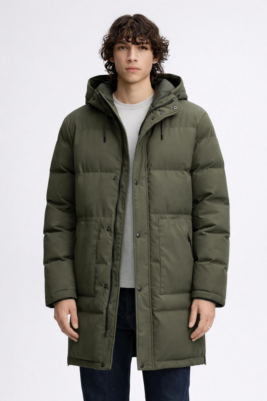 Men's Mid-Length Casual Zip Jacket - Dark Green