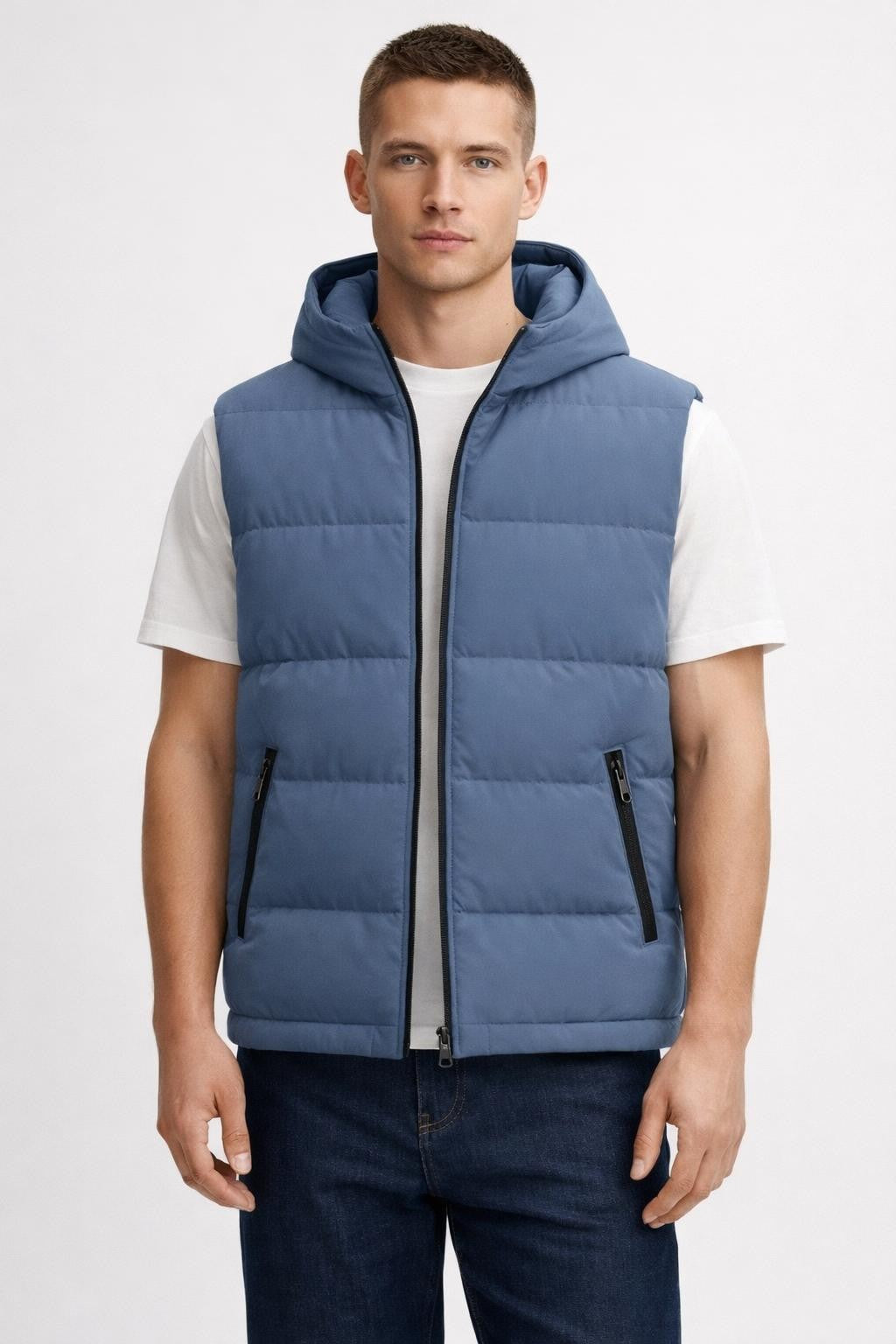 Men's Stand Collar Winter Vest - Dusty Blue