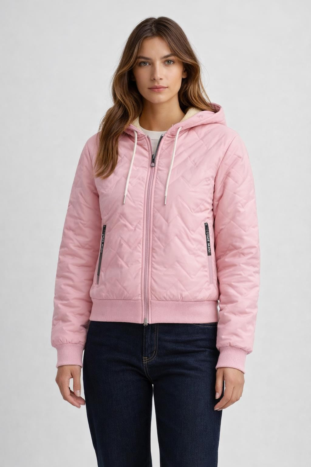 Fleece-Lined Winter Hoodie with Zip Pockets - Dusty Pink