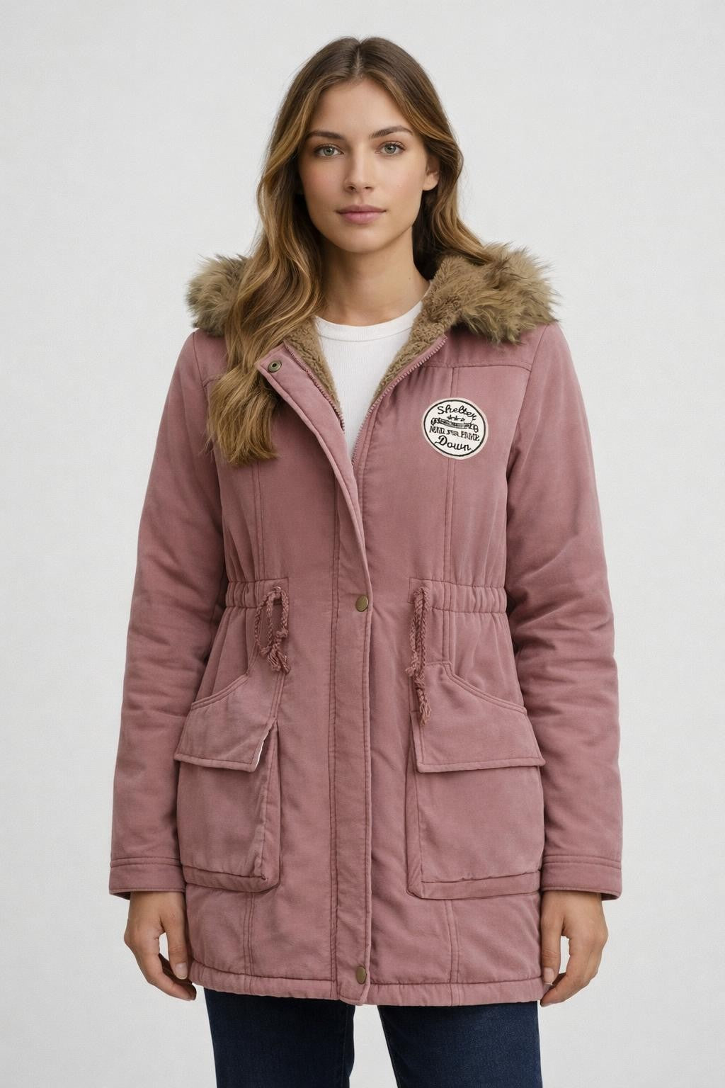 Long Winter Parka with Pockets - Dusty Pink
