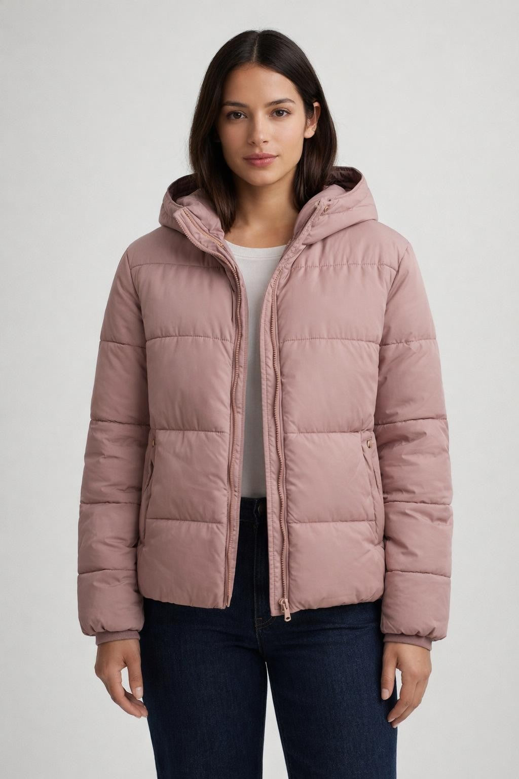 Casual Zip-Up Jacket with Pockets - Dusty Pink