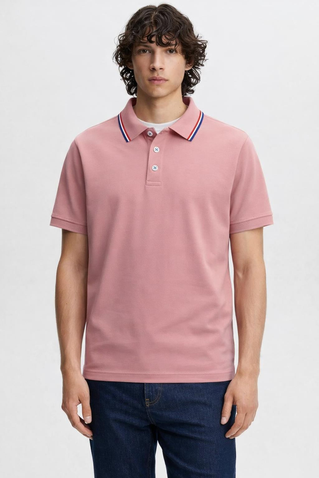 Men's Breathable Colorblock Polo Shirt - Dusty Pink